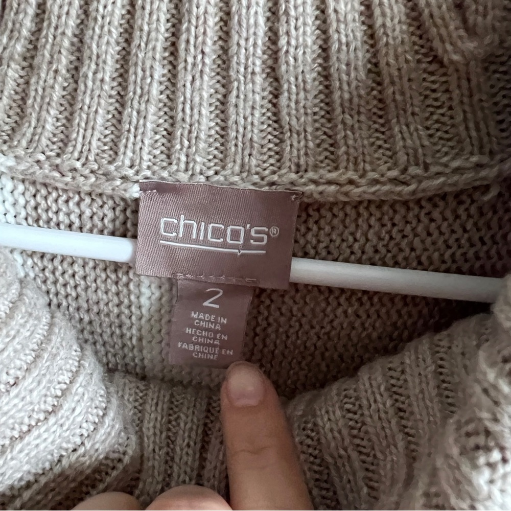 Chicos Tan Cream Colorblock Fringe Cowlneck Pullover Sweater - Picture 5 of 6